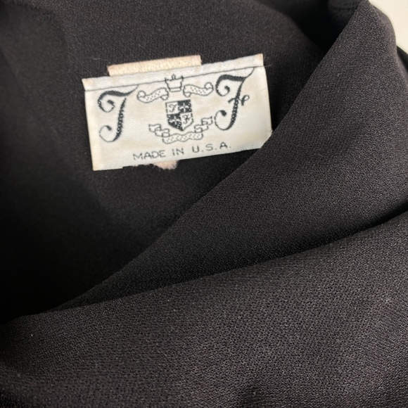 Vintage 80s Black Cocktail Dress Large Silver Beaded Drape Front Evening Formal - Picture 15 of 15